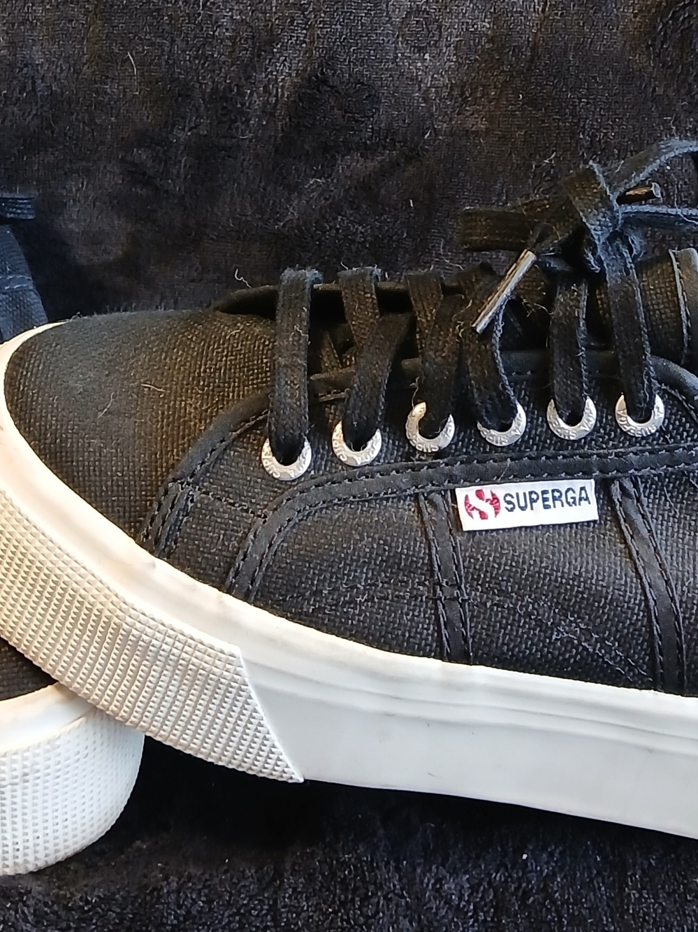 Superga Men's Black Canvas Low-Profile Sneakers with White Sole